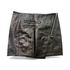 Divided Black Leather Mini Skirt with Zip Accents